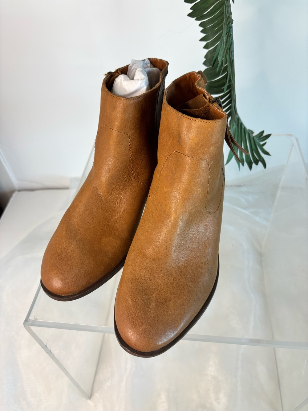 Lucky Brand Tan Leather Ankle Booties Side Zip Stacked Heel Women’s Size7M - Picture 3 of 6